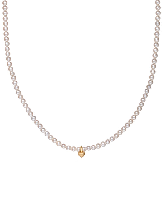 18K GOLD BABY PEARL NECKLACE WITH 18K HEART PENDANT